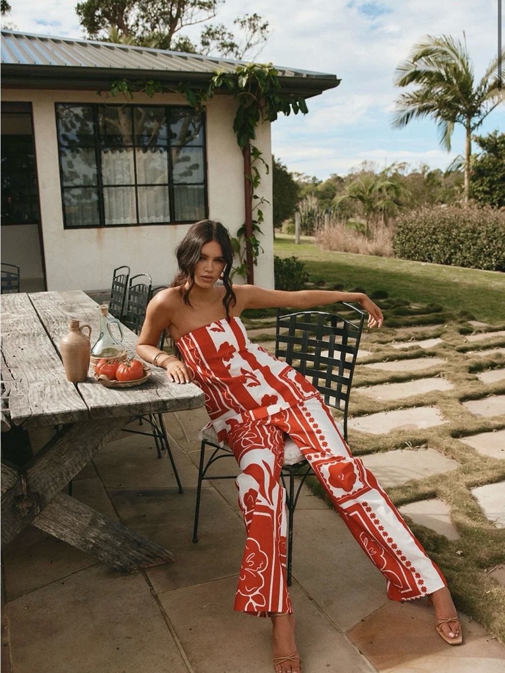 Sabo Skirt Red & White Strapless Wide-Leg Set - Picture 2 of 5